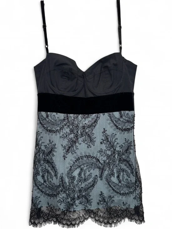 Ticci Tonetto Black & Blue Floral Lace Y2K Chemise Bustier Velvet Camisole Top P