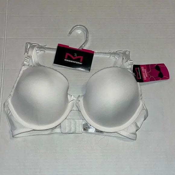 NWT-maidenform-34C-white-lightly lined underwire bra with adjustable straps.