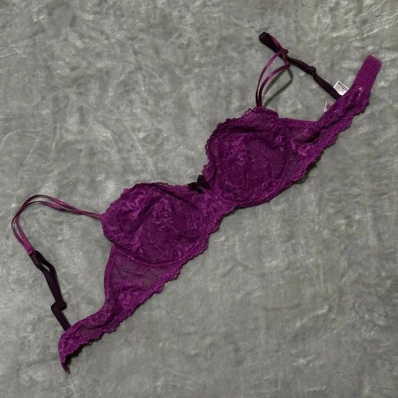 Gilligan & O'Malley Magenta Purple Floral Lace Unlined Balconette Bra 36B