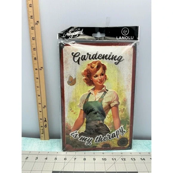 LANOLU Gardening Is My Therapy Retro Pin‎ Up Tin Sign Metal Wall Art 20315 NEW