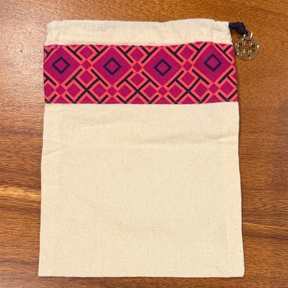 Tory Burch Small Canvas Dust Bag Pink Trim 8.5