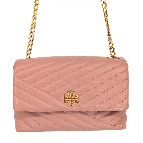 Tory Burch Kira Meadow Sweet Pink Leather Chain Shoulder Bag Gold