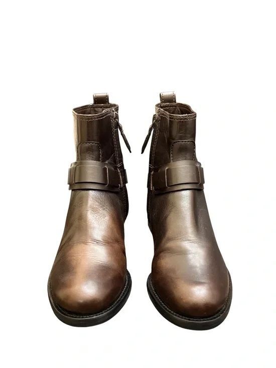 TORY BURCH - BROWN ALL LEATHER “COLTON” ANKLE BOOTIES
