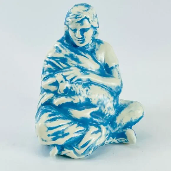 Holland Ceramic Nativity Shepherd Boy Figurine 4.5in Blue Hand Painted Vintage