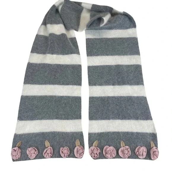 Scala pronto angora wool striped scarf with roses