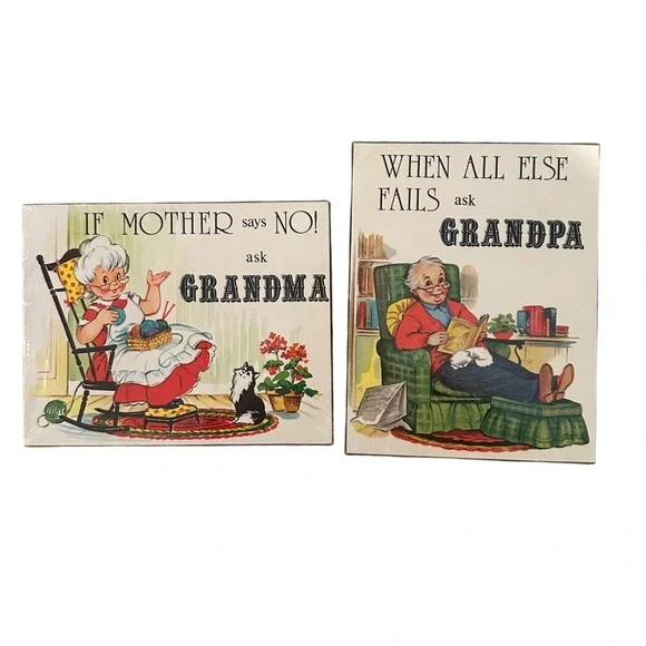 Vintage 1976 Russ Berrie Living Quotes Grandma Grandpa Wall Plaque Set 448 487