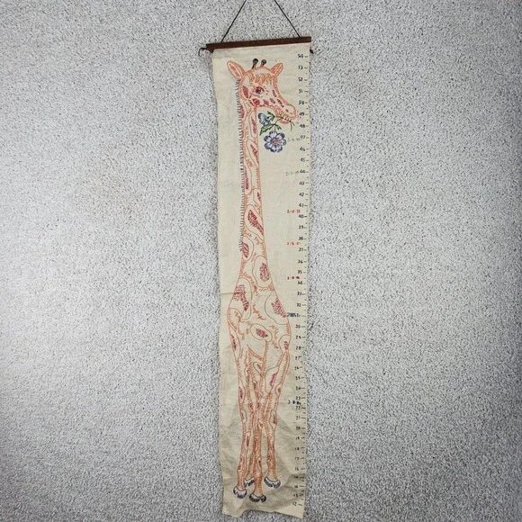 Vintage Wall Hanging Giraffe Flower Growth Chart 80s Used Grandmacore