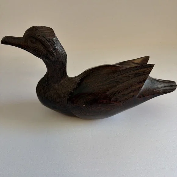 Vintage Hand Carved Iron Wood Duck Decoy Mid Century Home Decor Art