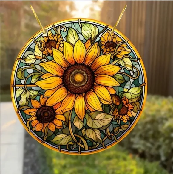 Sunflower Stained Glass Art Suncatcher  Small 2.7 Inches