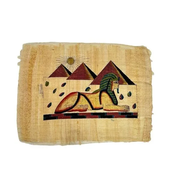Vintage Egypt Egyptian Great Sphinx of Giza Papyrus Hand Painted Painting