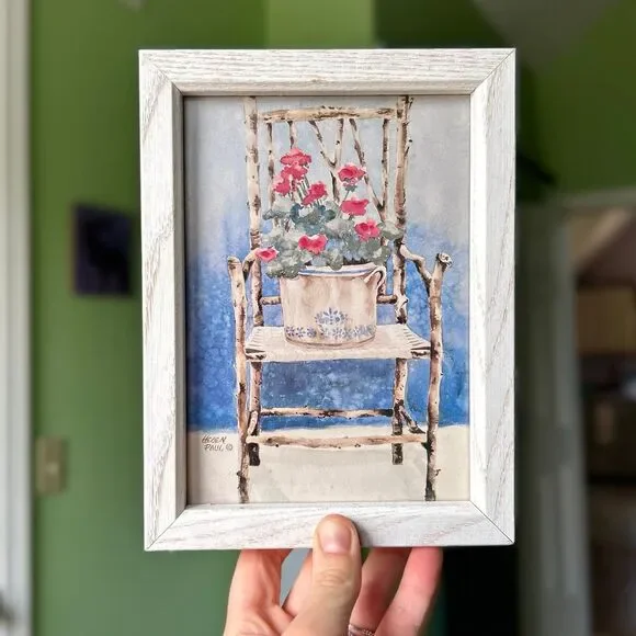 Cottagecore Farm Framed Still Life Florals In Planter Bucket Wall Decor Sign