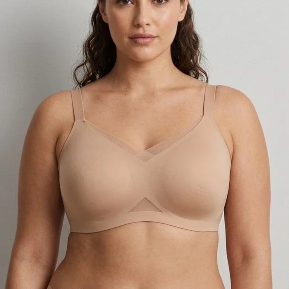 Honeylove CrossOver Wireless Liftwear Bra 2X Sand Nude Full Coverage Smoothing