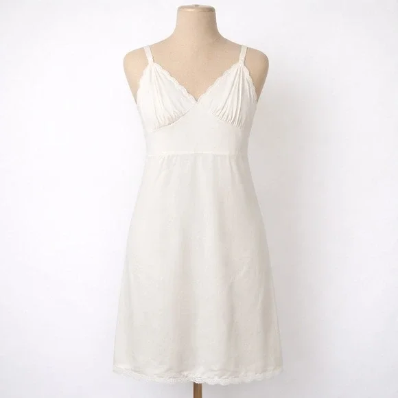 Vintage‎ Lace Satin Slip Dress White 34 Scalloped Fairy Romantic Lingerie Bridal