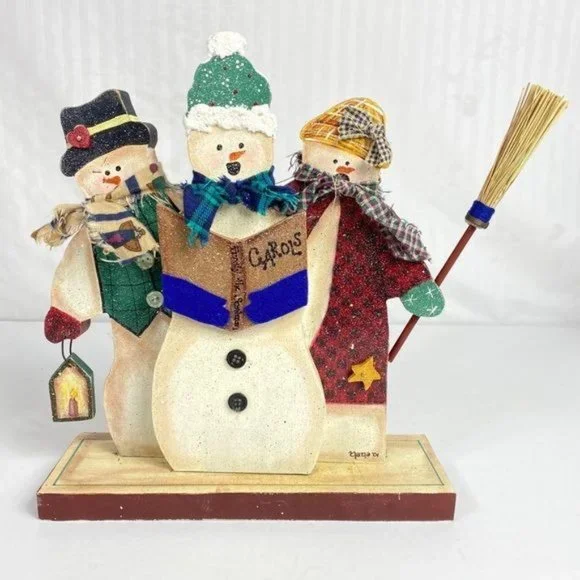 Christmas Wooden Snowmen Decoration HandPainted Primitive Folk Art‎ Winter Decor