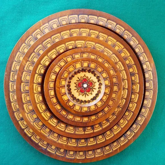 🎉HP🎉 Decorative Folk Art Set of 5 Wooden Nesting Plates Made in Poland