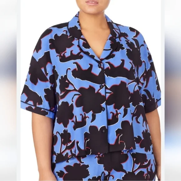 Refinery 29 Piera Cropped Wild Cat Novelty‎ Print Button Down Lounge Top Size S