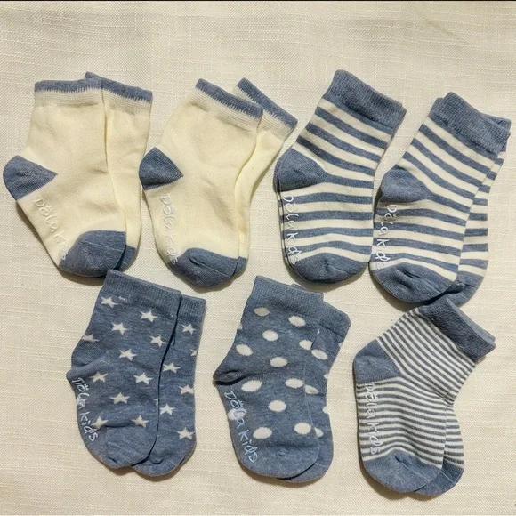 NEW 7 pairs ocute thick socks with anti/non slip for babies boys girls, blue