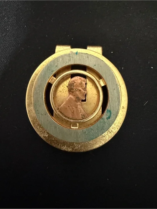 Vintage Round Gold Tone Money clip with Coin Motif