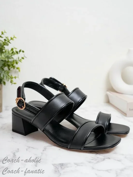 Tory Burch Selby 45MM Napa Leather Sandal in Perfect Black/Gold NIB