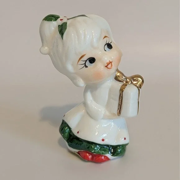 Vintage Christmas Girl With Present Miniature 2