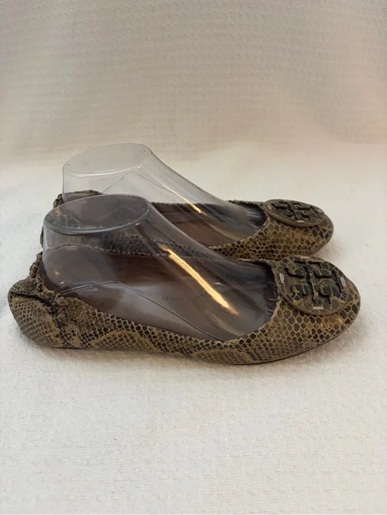 Tory Burch Reva Classic Brown Snakeskin Ballet Flats (9) Office Career Business