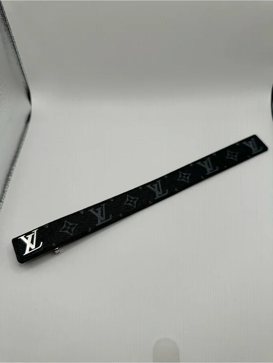 Black Monogram Money Clip with Silver LV Accent