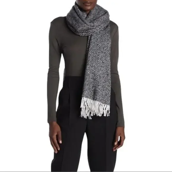 Amicale Wool Cashmere Blend Herringbone Scarf NWT