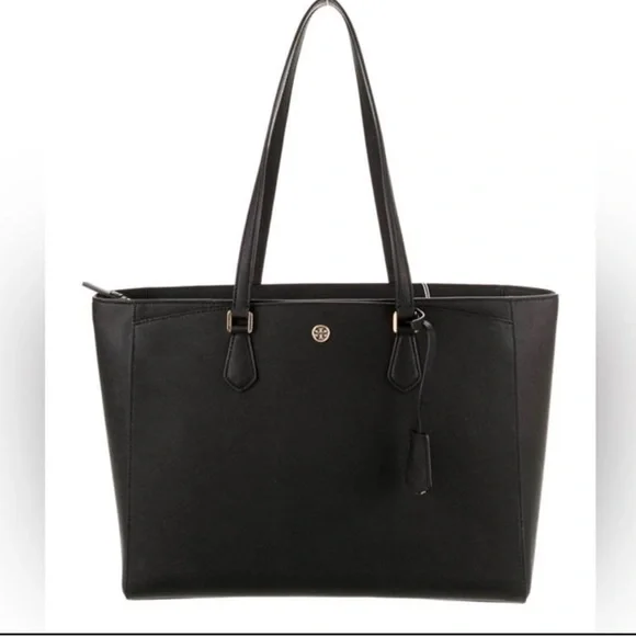 Tory Burch Large Robinson Black Leather Tote Shoulder‎ Bag