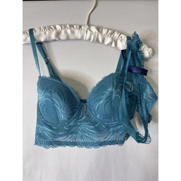 Rachel Roy Bra & Thong Set Bra 34B With Small Thong Teal Coquette‎ NWT
