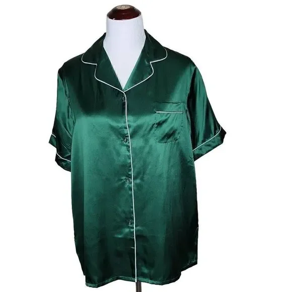 SilkSilky Pure Silk Classic Binding Trim Pajama Top Green