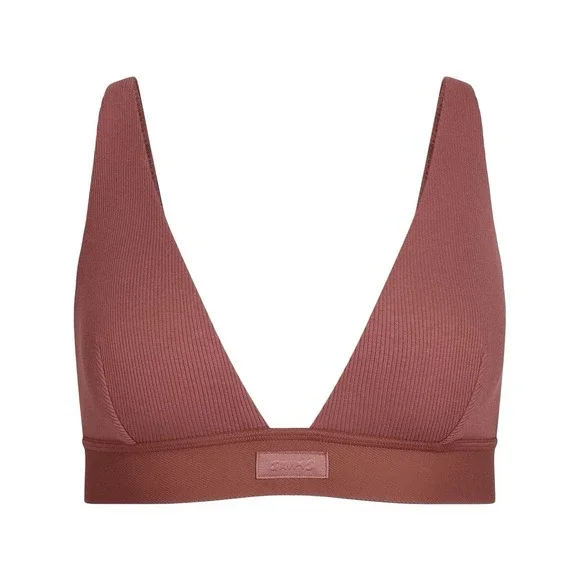 Skims Cotton Rib Plunge Bralette - Redwood - NWT -‎ XL