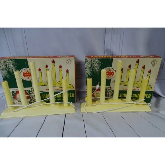 2 Vintage 5 Light Window Candolier Electric Christmas Lights w/ Boxes.