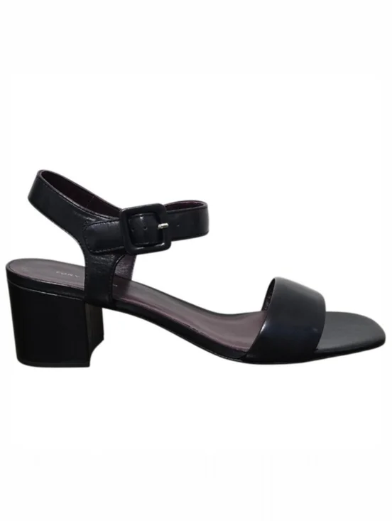 Tory Burch Black Double T City 55MM Leather Block Heel Sandal Size 9