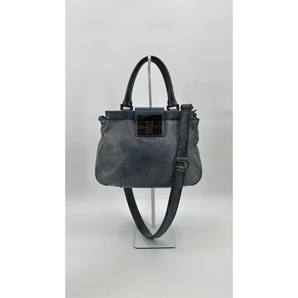 Tory Burch Norah Blue Leather Satchel Crossbody Bag Gunmetal Hardware