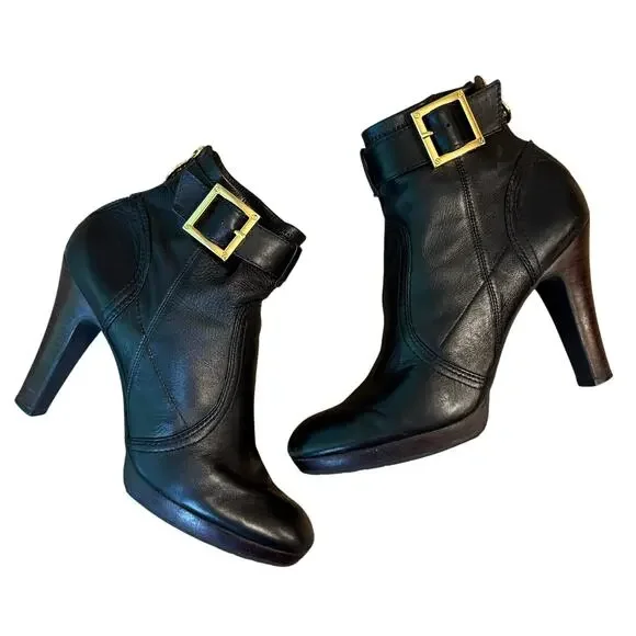 Tory Burch Ankle Boots Melrose Mestico Leather Heel Moto Black Logo Women’s 9.5