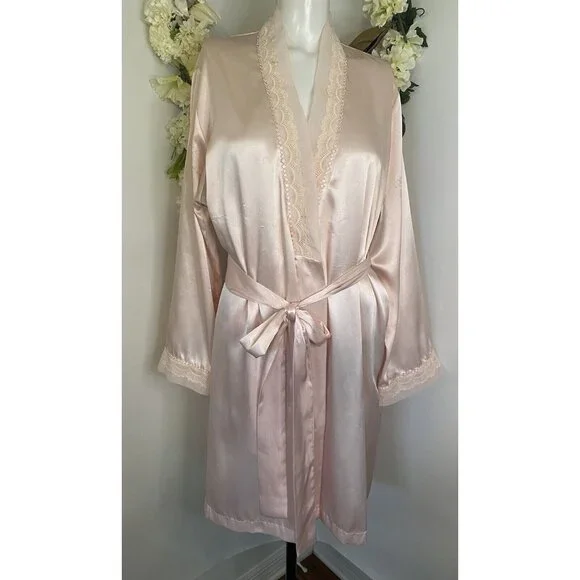 Vintage‎ Morgan Taylor Intimates Robe Pink Women's Size Large Lace Exc Condition