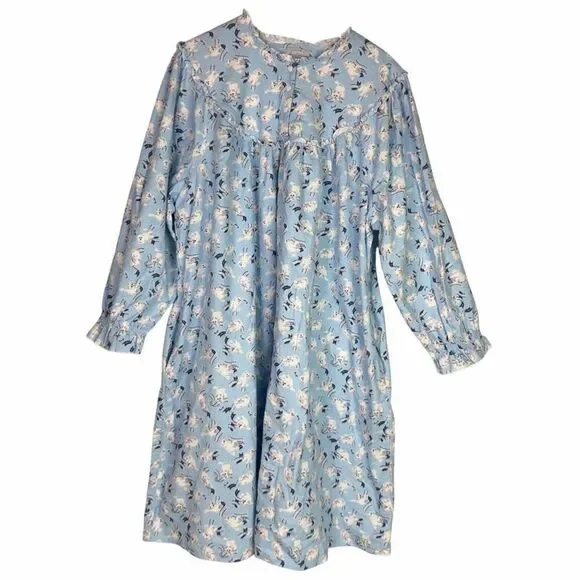 Lanz of Salzburg Nightgown 2X Blue Kitten Print Cotton Long Sleeve