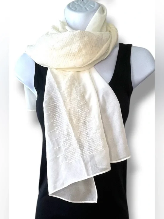 Ivory Sequin Scarf Shawl Wrap Formal Evening Bridal Lightweight Long Scarf