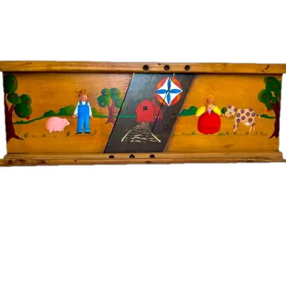 Traditional German Folk Art on Primitive Cabbage Krout Cutter Signed By Artist