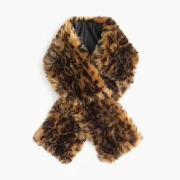 J.Crew Leopard Faux Fur Stole Animal Print Brown Black Scarf $79