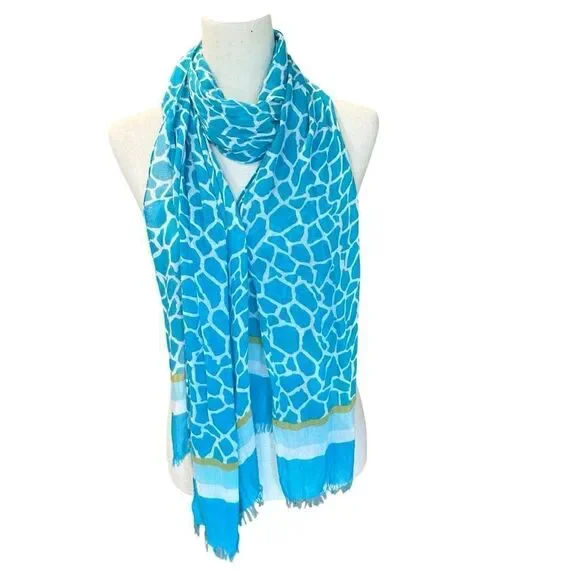 Talbots Women's Dress Scarf Pattern Blue/White/Yellow-Gold