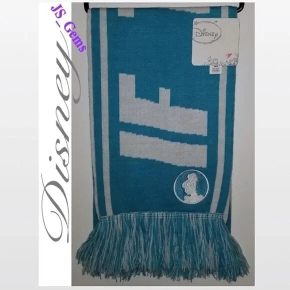 New Disney Scarf Womens Blue & White Cinderella  Princess Embroidered Fringe