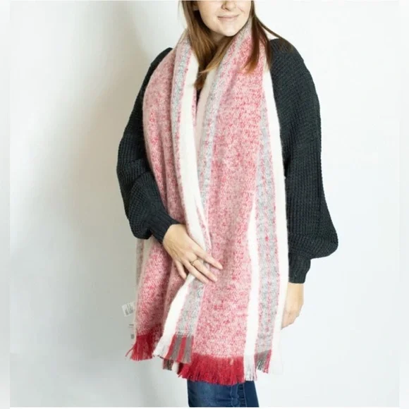 Free People Red Combo Blanket Scarf