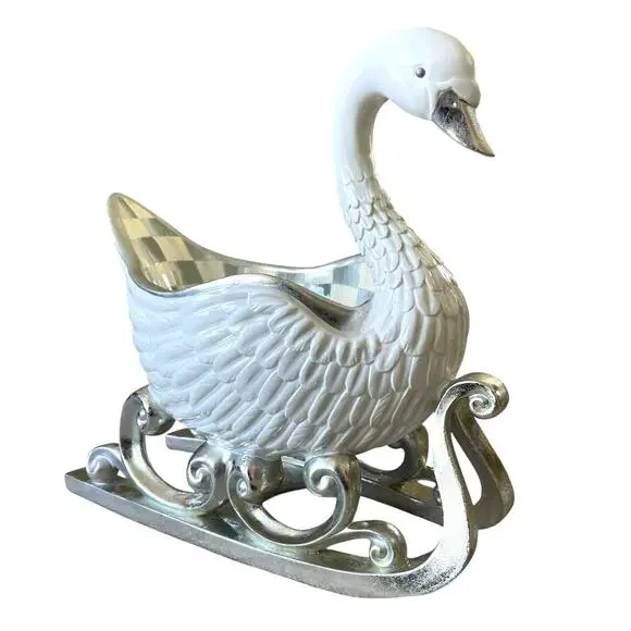 Mackenzie Childs Crystal Palace Swan Sleigh Figurine 16x15 Christmas Holiday NEW