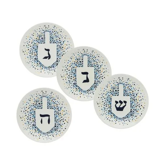 Set of 4 Hanukkah Dreidel Plates 6”