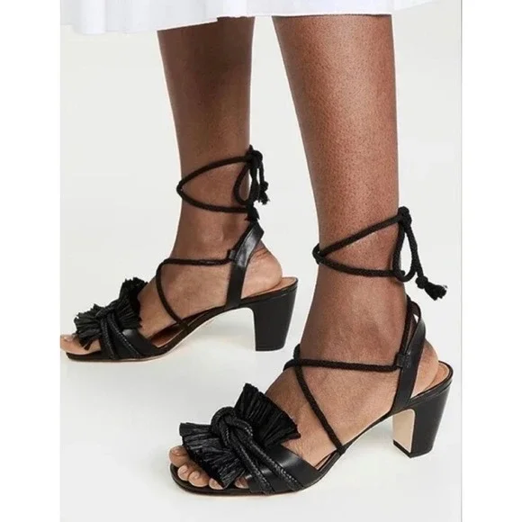 Tory Burch‎ Rope Ankle Tie Sandal in Perfect Black Leather – 65mm, Size 6