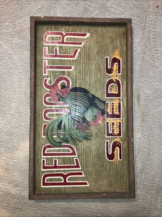 Red Rooster Feed & Seeds Wall Art Sign - Green, Red, Yellow