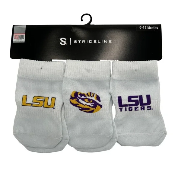 Strideline LSU Tigers Baby Socks 3 Pack White Infant 0-12 Months NCAA