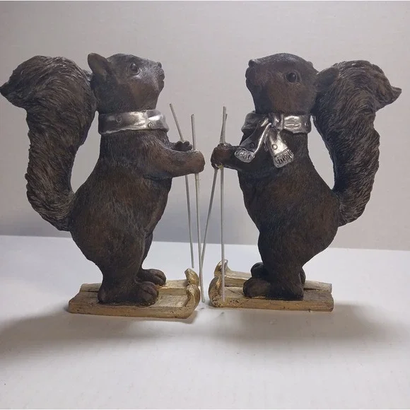 Set Of Brown‎  Cute Winter Skiing Squirrels Christmas Holiday Decor
