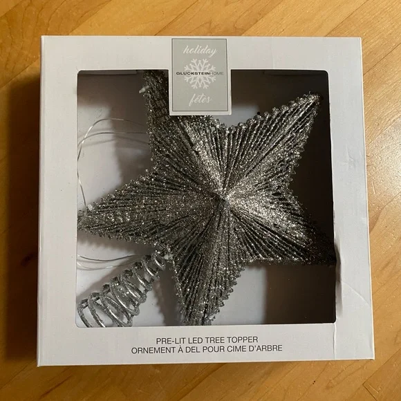 GLUCKSTEIN HOME Prelit Glittering Star Tree Topper